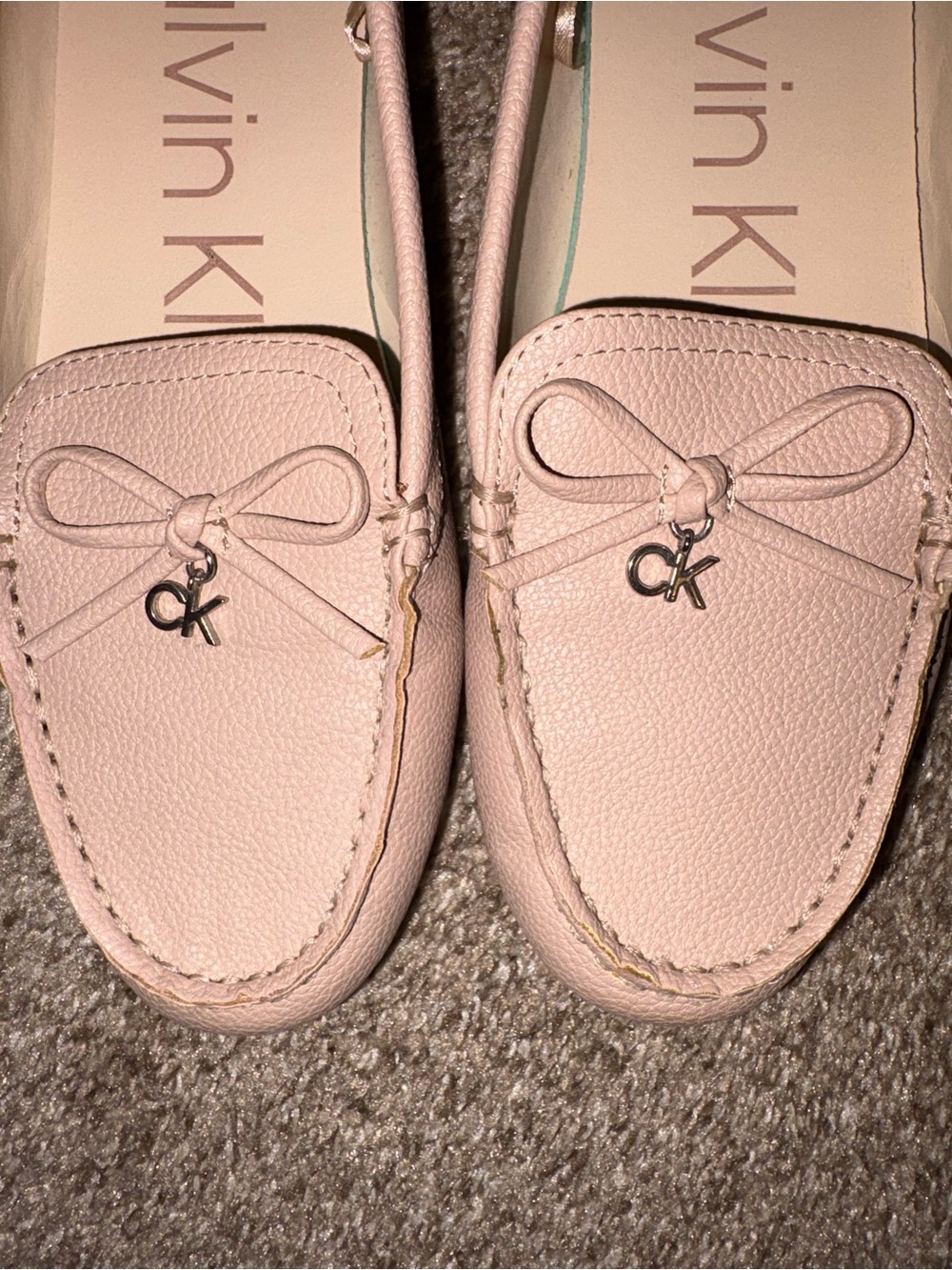 Calvin Klein Light Pink Leather Bow Moccasin Loafers